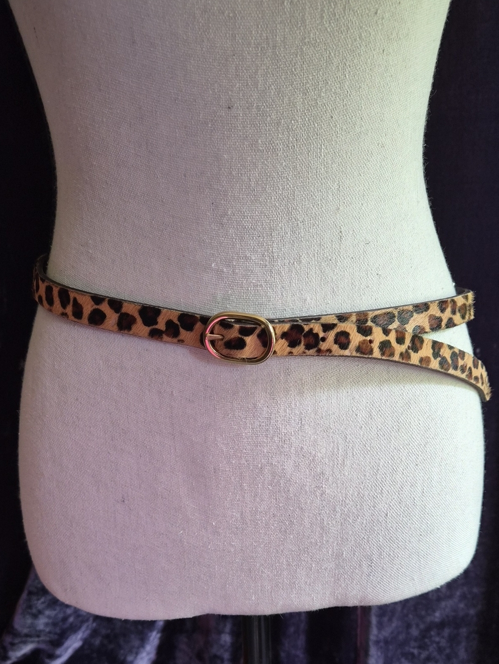 J. Crew Leopard-Print Skinny Belt with Gold Buckle Small